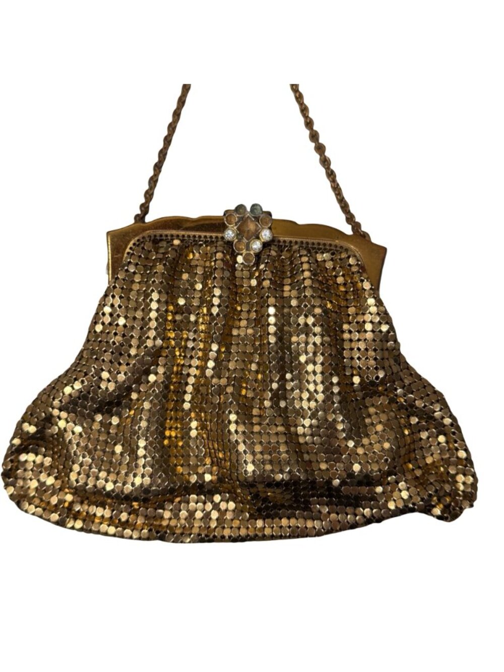 Antique Whiting & Davis Gold Mesh Evening Bag Chainmail Rhinestone Clasp READ - Picture 11 of 11